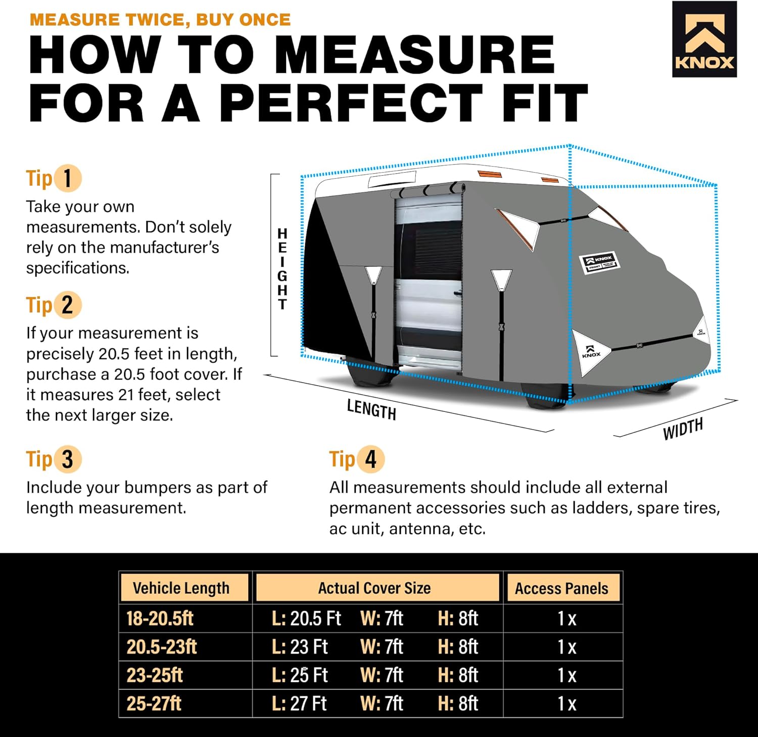 3rd Gen Class B RV Cover, Covers for Motorhomes, Anti-Tear 7 Layer APEX Fabric, Fits Cargo Van, Camper Van, Sprinter Van, Panel Van Cover, Includes Tire Covers and Gutter Covers - Size 23-25 ft