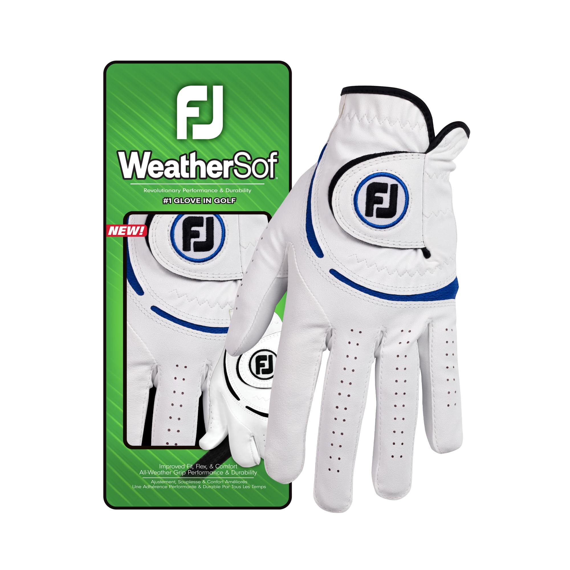 FootJoy WeatherSof Men's Golf Glove, Left Hand (for Right Handed Golfer), White/Blue, M EU