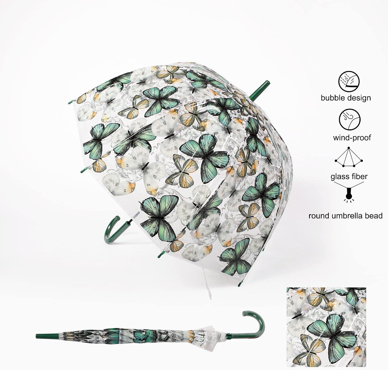 Siepasa Women’s Clear Bubble Transparent Umbrella-Auto Open Clear Dome Umbrella with Classic hook Handle for gentlemen and ladies wedding, bridal parties, outing and large group gathering, graduation, prom, or everyday city walking.