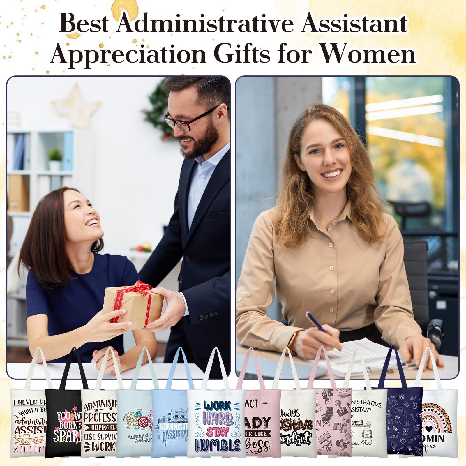 12 Pcs Administrative Professional Day Gift for Women Administrative Assistant Appreciation Gifts Tote Bags, Thank You Appreciation Gift for Office Receptionist Secretary