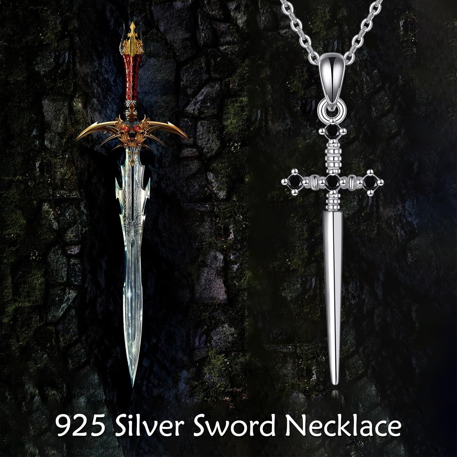 URONE Sword Necklace for Men Sterling Silver Sword Pendant Necklace Gothic Jewelry Gift for Women Men - Image 6