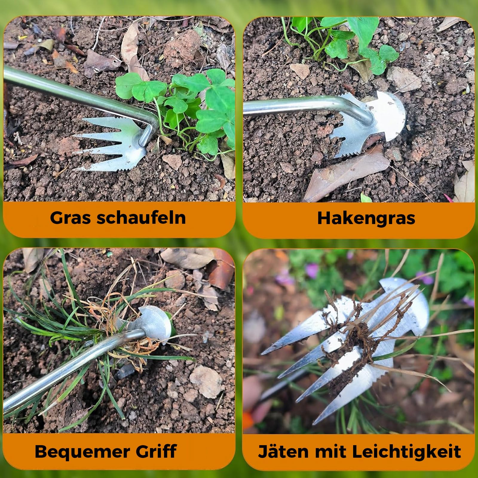 MOGADEE® Chwastownik, odchwaszczacz z rączką 47 cm, urządzenie do usuwania chwastów 2 w 1, ręczny odchwaszczacz ze stali nierdzewnej, skrobak do fug z uchwytem pomocnik ogrodniczy