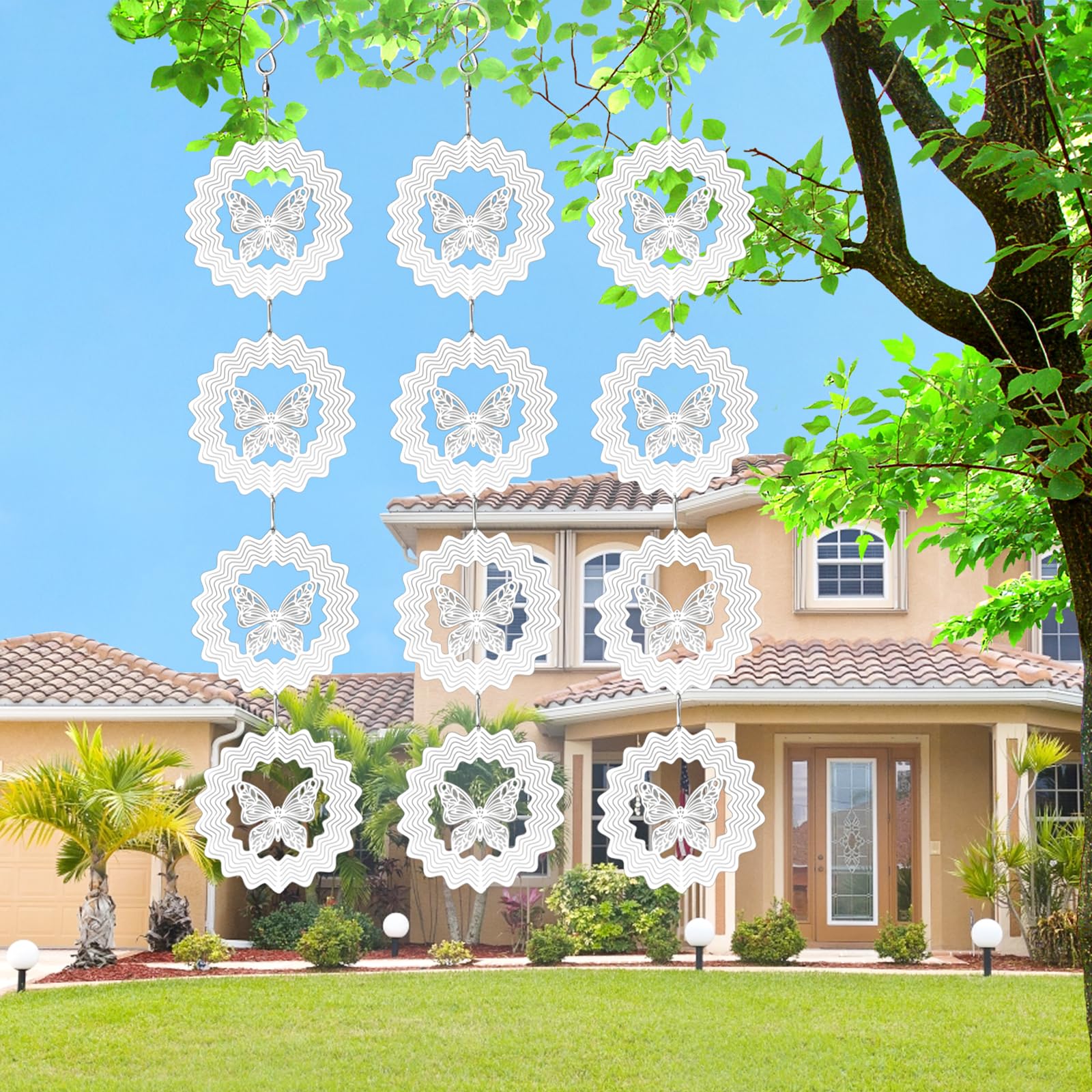 VickesButterfly Scare Discs Set-Highly Reflective Double-Sided Bird Reflectors, 3Pcs Butterfly Wind Spinners Outdoor Garden Decor, Bird Devices Deterrent to Scare Birds Away from Yard Patio Farm