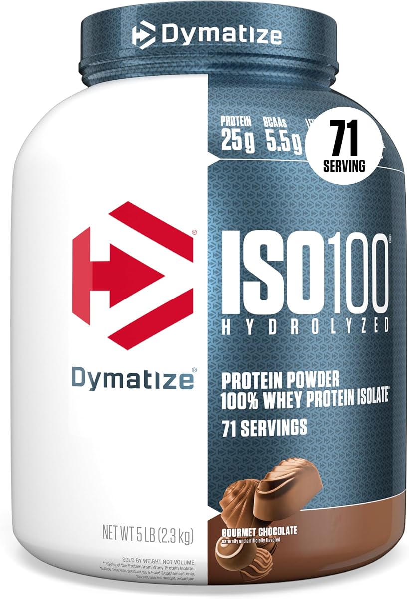 ISO100 Hydrolyzed Protein Powder by Dymatize, Gourmet Chocolate, 100% Whey Isolate Protein Powder (25g), Gluten Free, 71 Servings, 2.3 kg