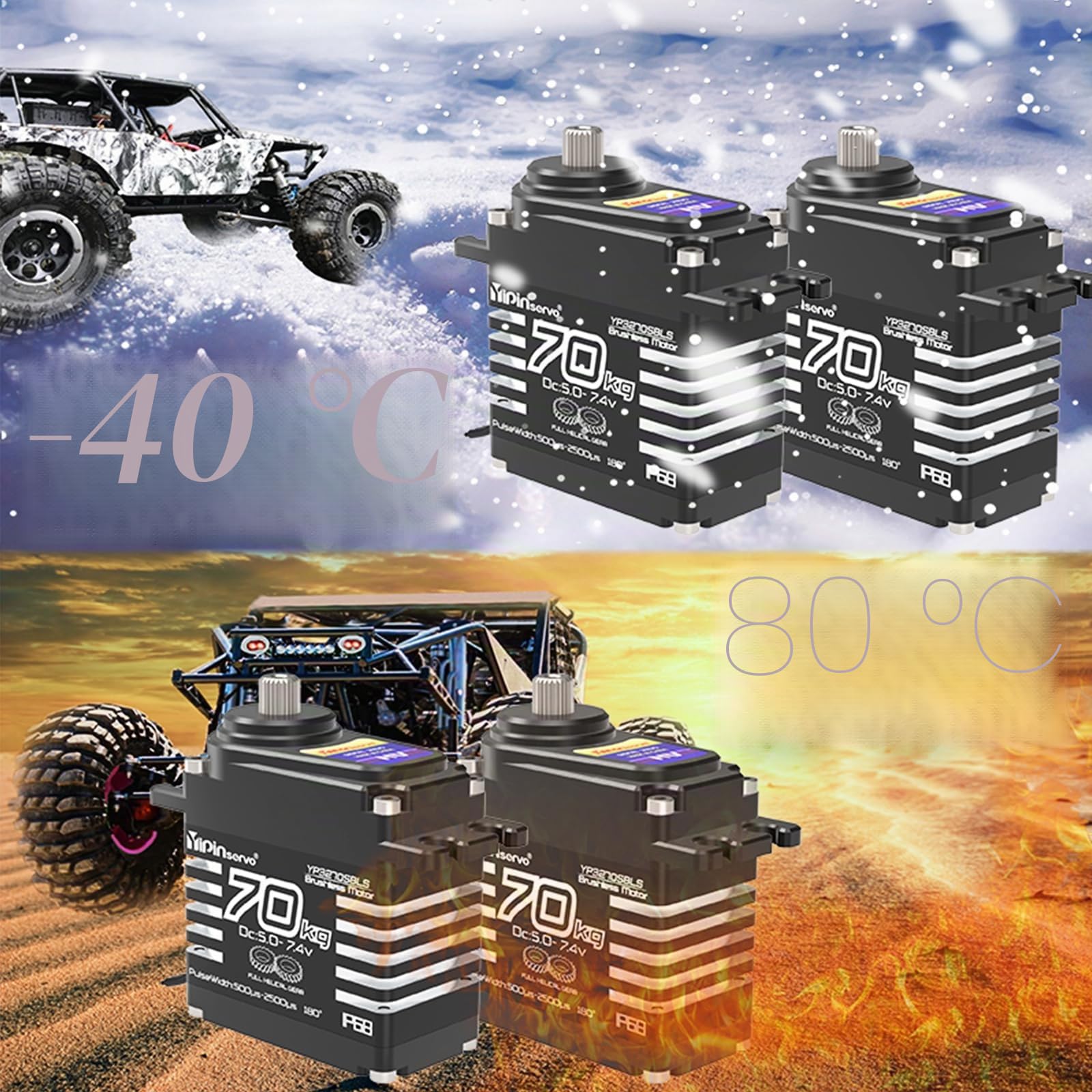 70kg Digital Servo 8.4V 180° Brushless RC Servomotor High Torgue Wasserdicht IP68 Stahl Helical Gear mit 25T Servo Arm 1/8, 1/10 RC Auto Roboter Boot