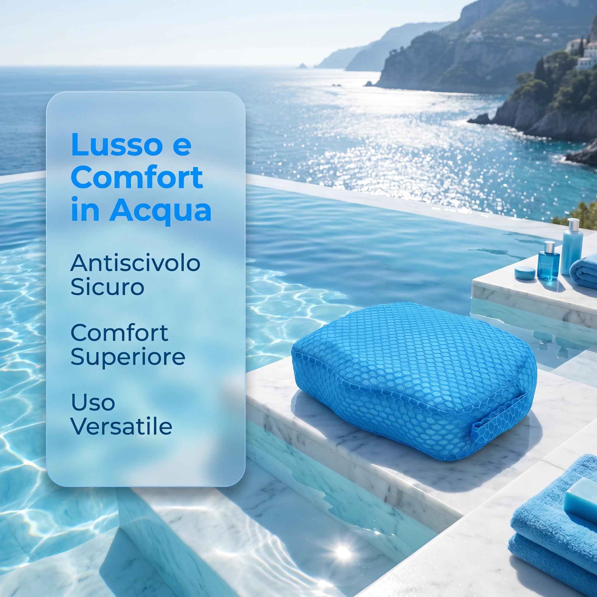 Cuscino Rialzato, Spesso, Portatile, Comodo, Lavabile e Ad Asciugatura Rapida per Vasche da Bagno e Docce All'aperto, Blu