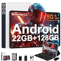 DMOAO Tablet Android 14 con 22GB RAM+128GB ROM(1TB TF, Tablet 10 Pollici con Widevine L1, Octa-Core 2.0GHZ, 5G Wi-Fi, GPS, 8000mAh, 8MP+5MP, Bluetooth 5.0, USB-C,Tastiera, Argento