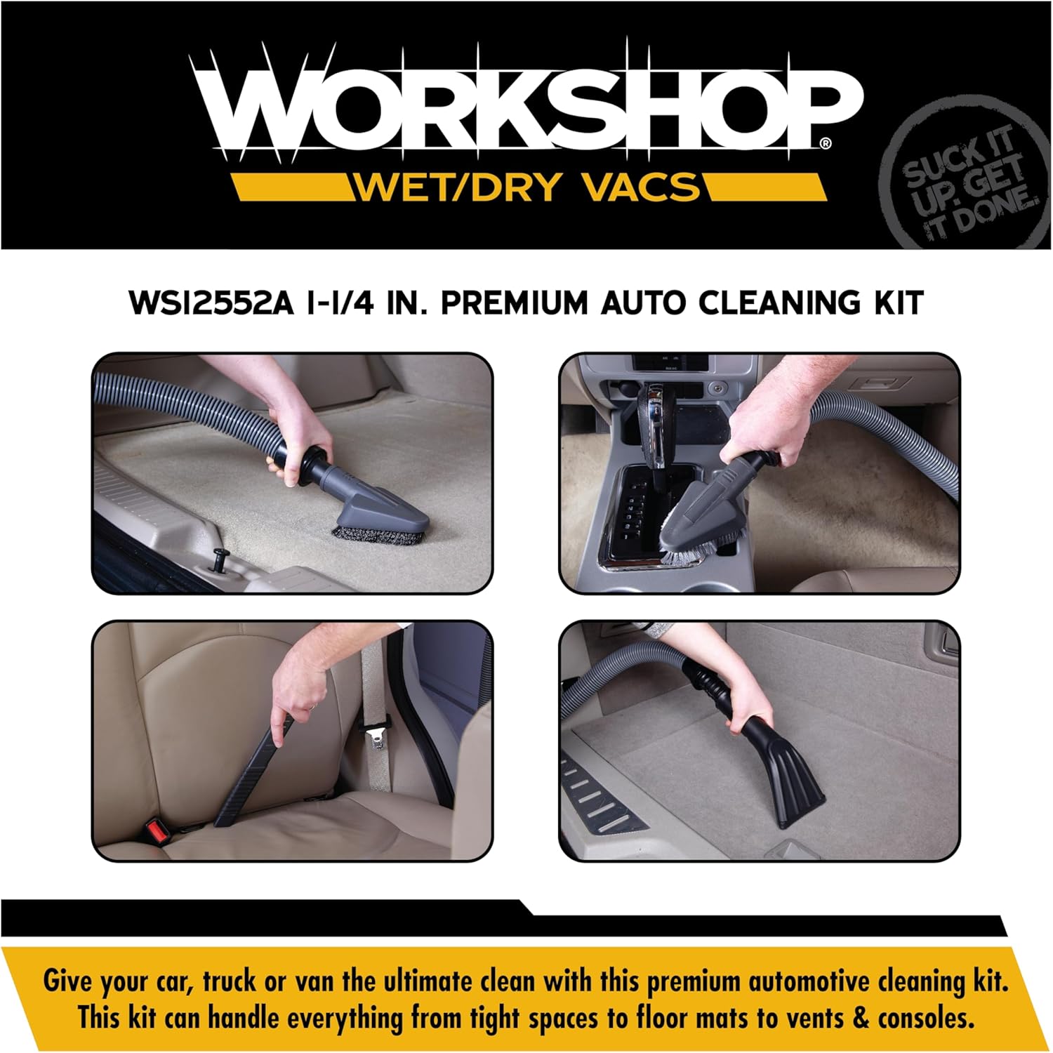 WORKSHOP Wet/Dry Vacs Shop Vacuum Accessories WS12552A Premium Auto Cleaning Attachment Kit for Wet Dry Vacuum Cleaners, 1-1/4-inch Vac Attachments with 2-1/2-inch Hose Adapter