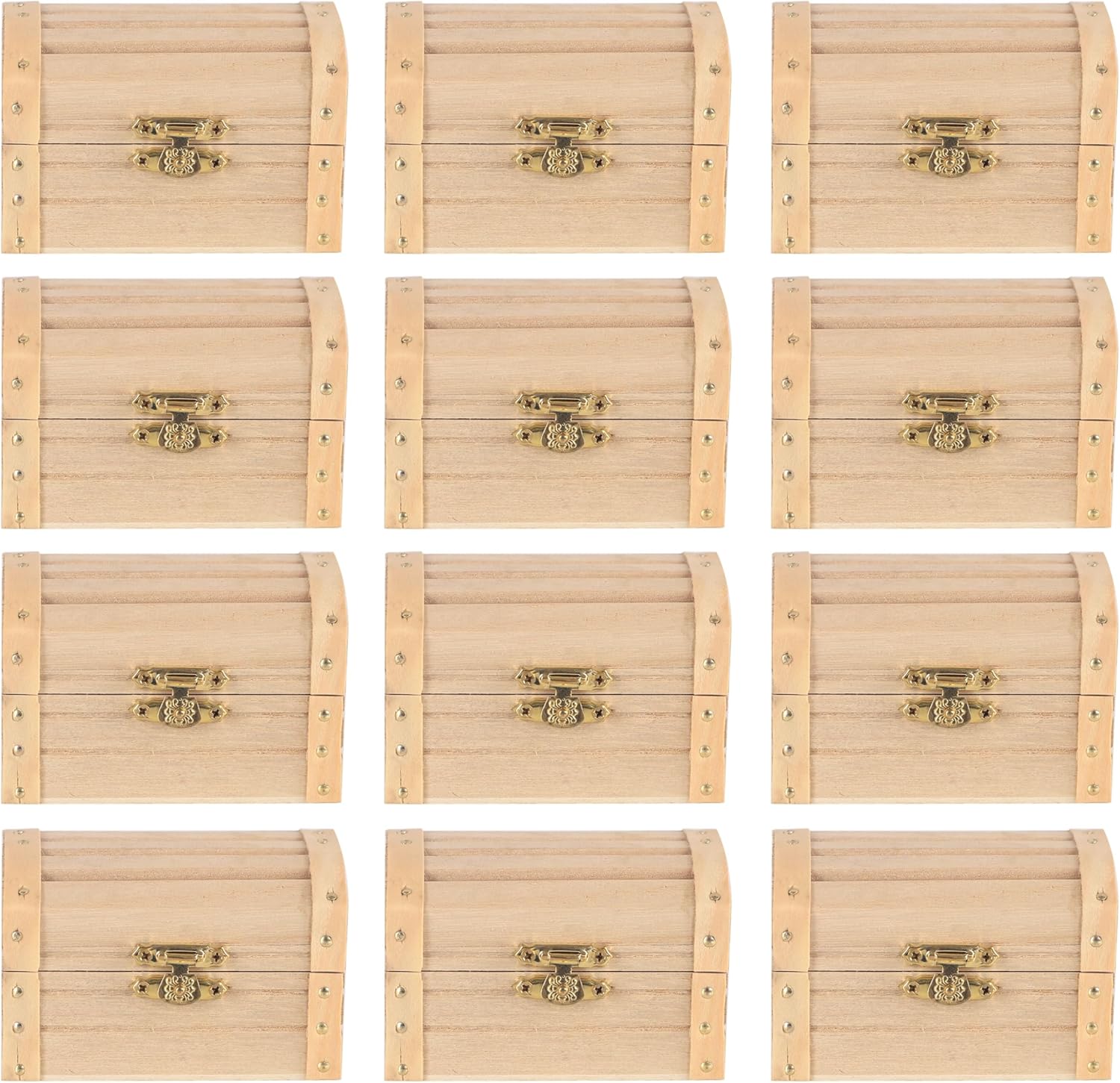 Make Market 3.5” Unfinished Wood Treasure Chest - Ready-to-Decorate Wood Box for Trinkets, Coins, Valuables - Bulk 12 Pack