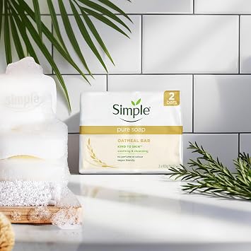 Simple Pure Soap Oatmeal Bar, fragrance free, suitable for eczema, rosacea and sensitive skin; twin pack (2 x 100g) (Pack of 4)