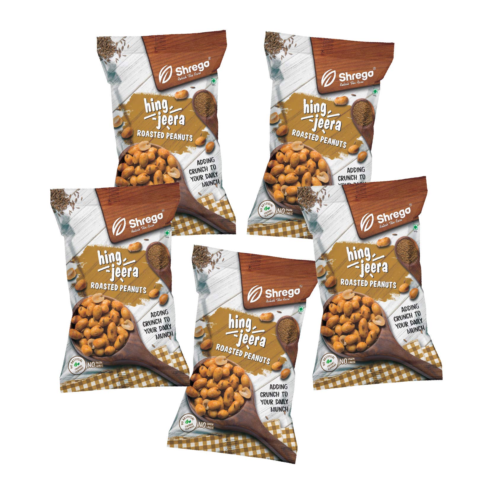 SHREGO Hing Jeera Roasted Peanuts, Healthy Namkeen and Snacks, Pack of 5, 700G (5X140G)