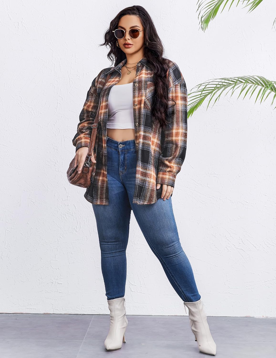 IN'VOLAND Womens Plus Size Flannel Plaid Shirts Long Sleeve Casual Collared Button Down Shirt Loose Blouse Top - Image 4