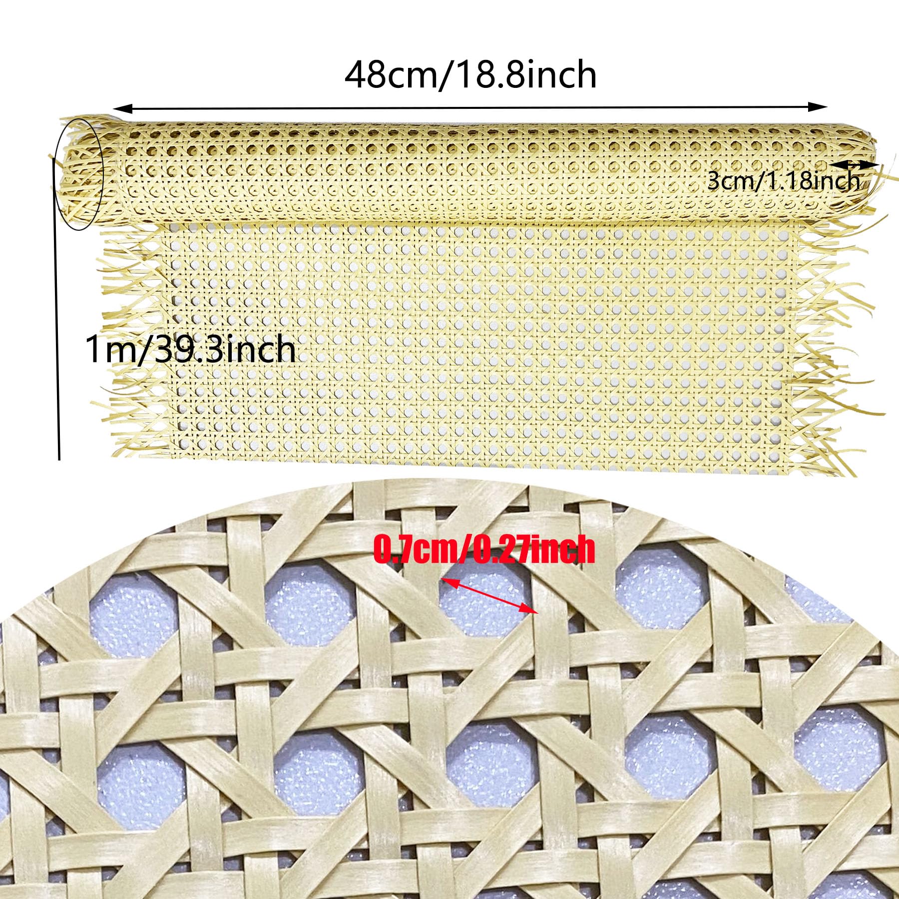 Rollo de Mimbre Natural, Correas de Caña Natural Cane Webbing Rattan para Proyectos de Caning Anís Estrellado Ratán Rollo para Manualidades Gabinete Silla Muebles (45cm*1m)