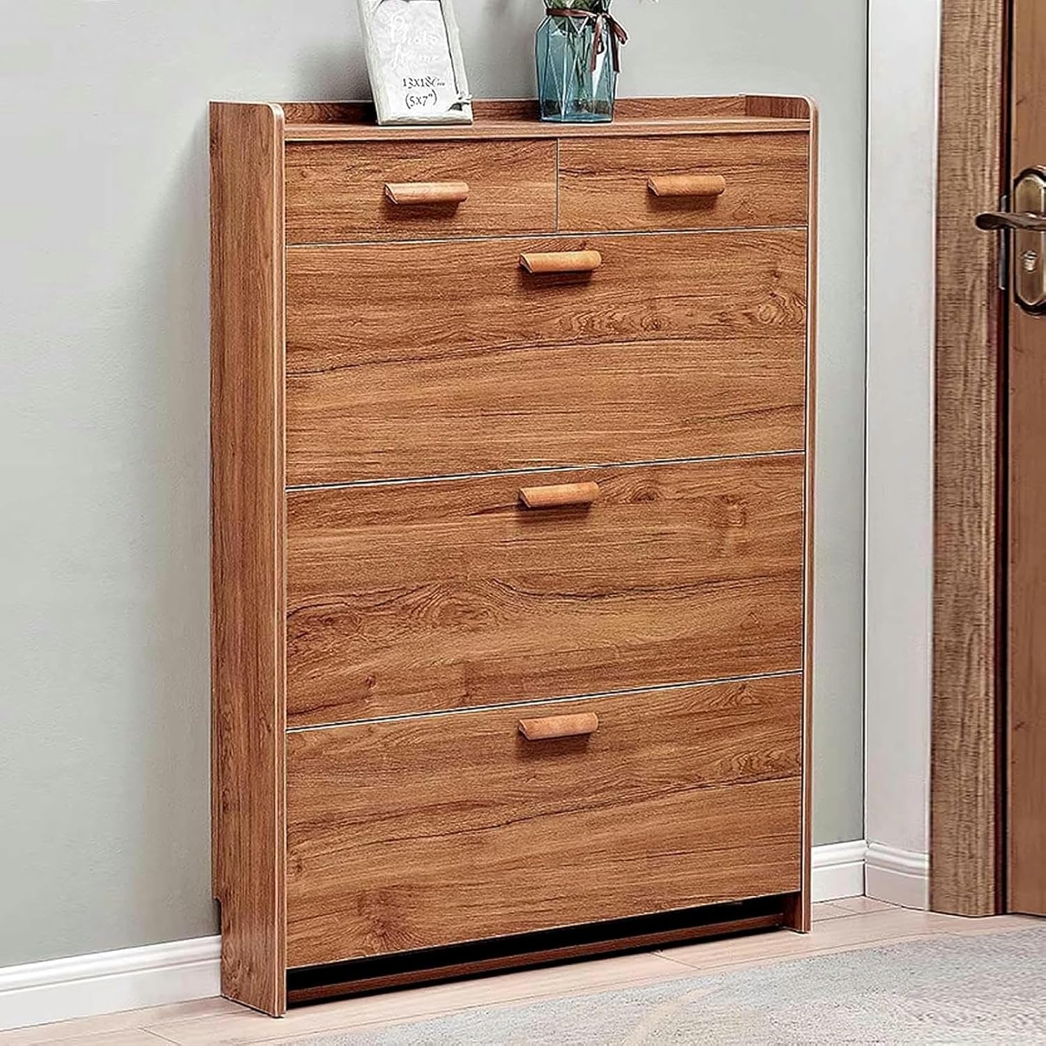 Shoe Storage Cabinet Cabinets Hallway Slim Cupboard Cupboards Hallways Slimline，Slim Narrow Shoe Cabinet for Entryway & Hallway - 4-Tier Flip Down Shoe Storage Rack, Space-Saving Organizer f