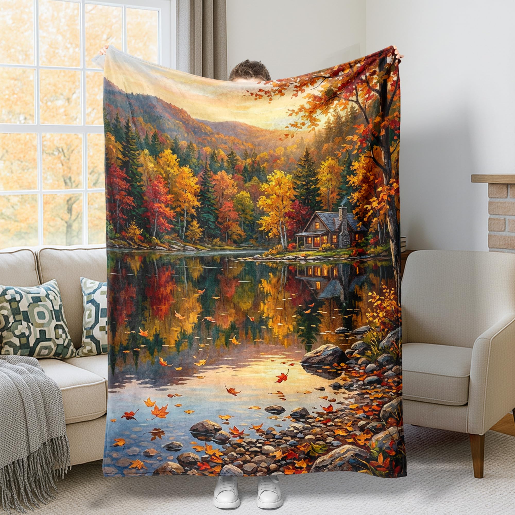 Couverture de cabine automne 152x203 cm en peluche compacte pour lit et canapé