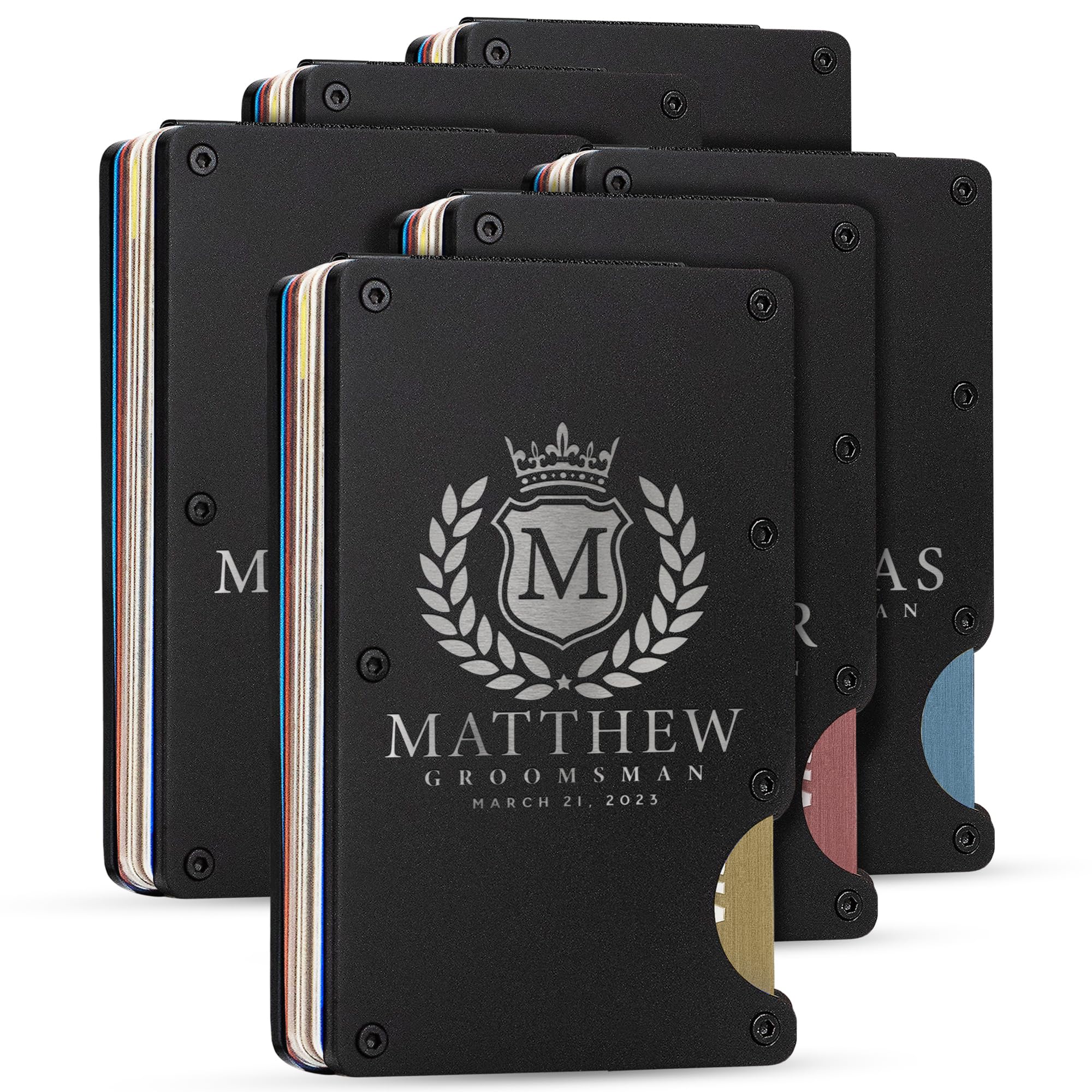 Amazing Items Set of 6, Personalized Groomsmen Proposal Gifts - Custom Wallet Set for Men - D2