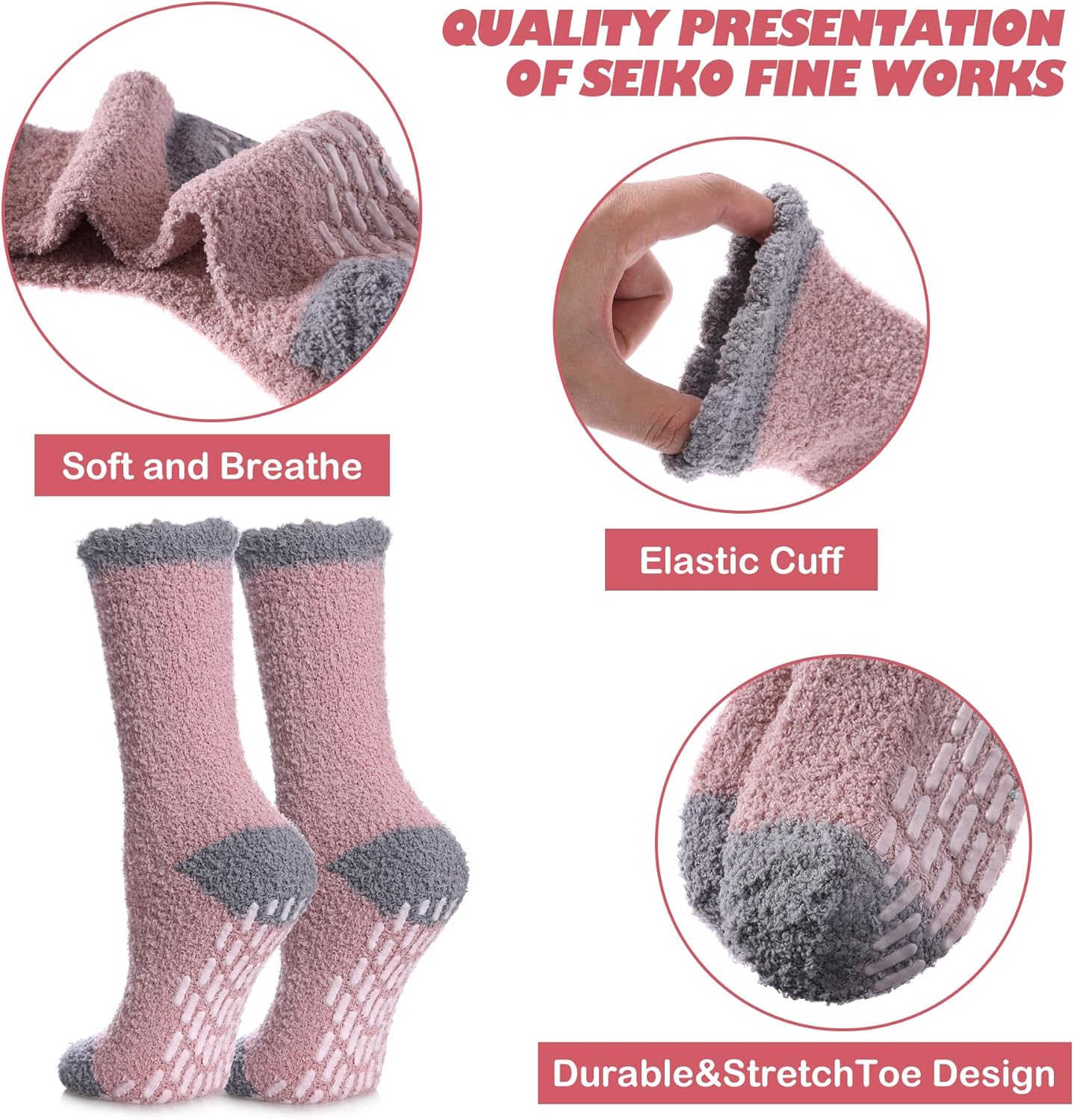 LINEMIN Non-Slip Fuzzy Socks for Women - Cozy Hospital Soft Fluffy Socks With Grips - Winter Warm Slipper - Image 6