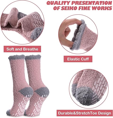Miniatura 6 de Linemin - Calcetines antideslizantes y mullidos para mujer - Calcetines suaves y esponjosos con agarres para hospital - Calcetines cálidos de
