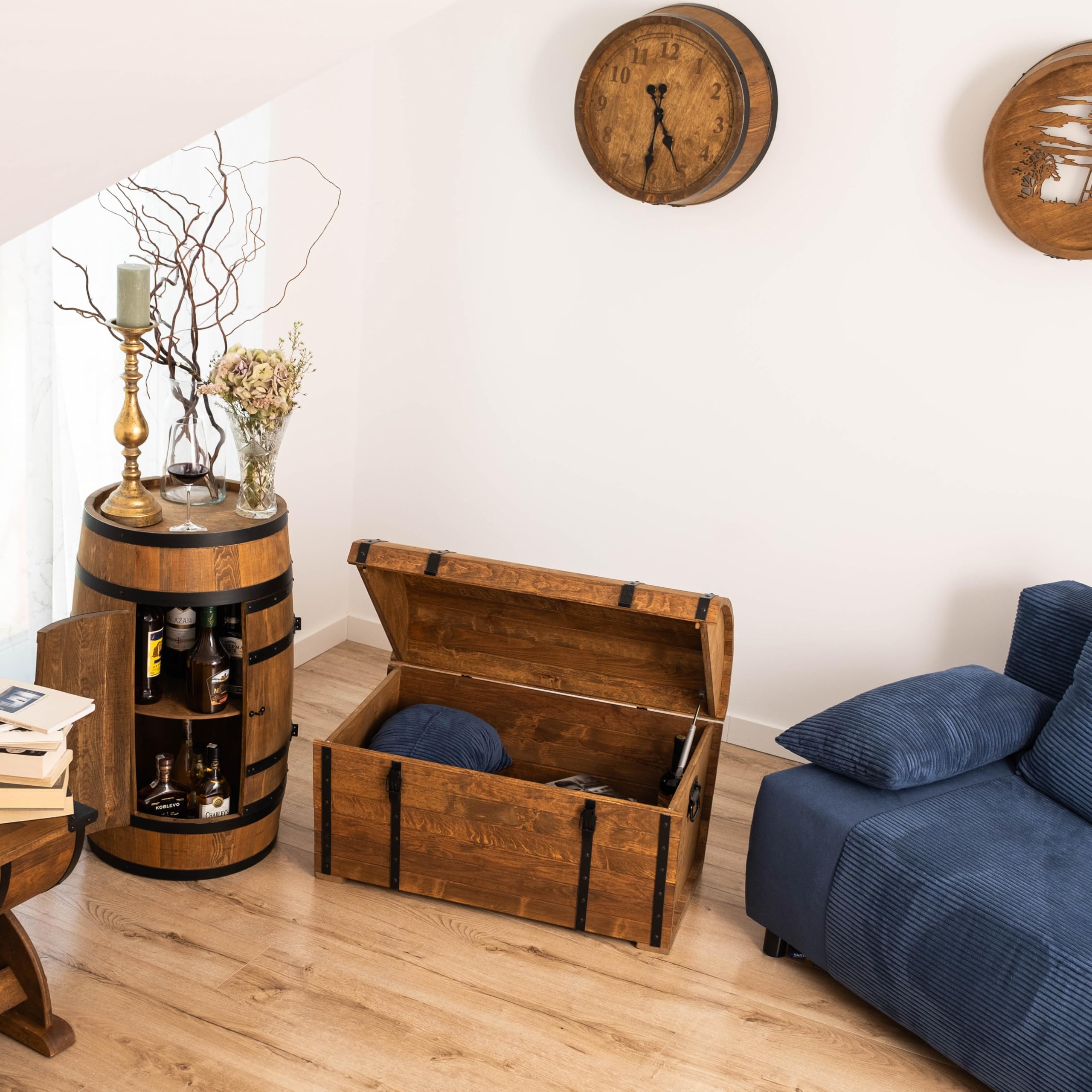 CREATIVE COOPER Coffre de rangement classique en bois d'aulne huilé, 180 l, design vintage, pour salon, terrasse et jardin, 80 x 50 x 50 cm