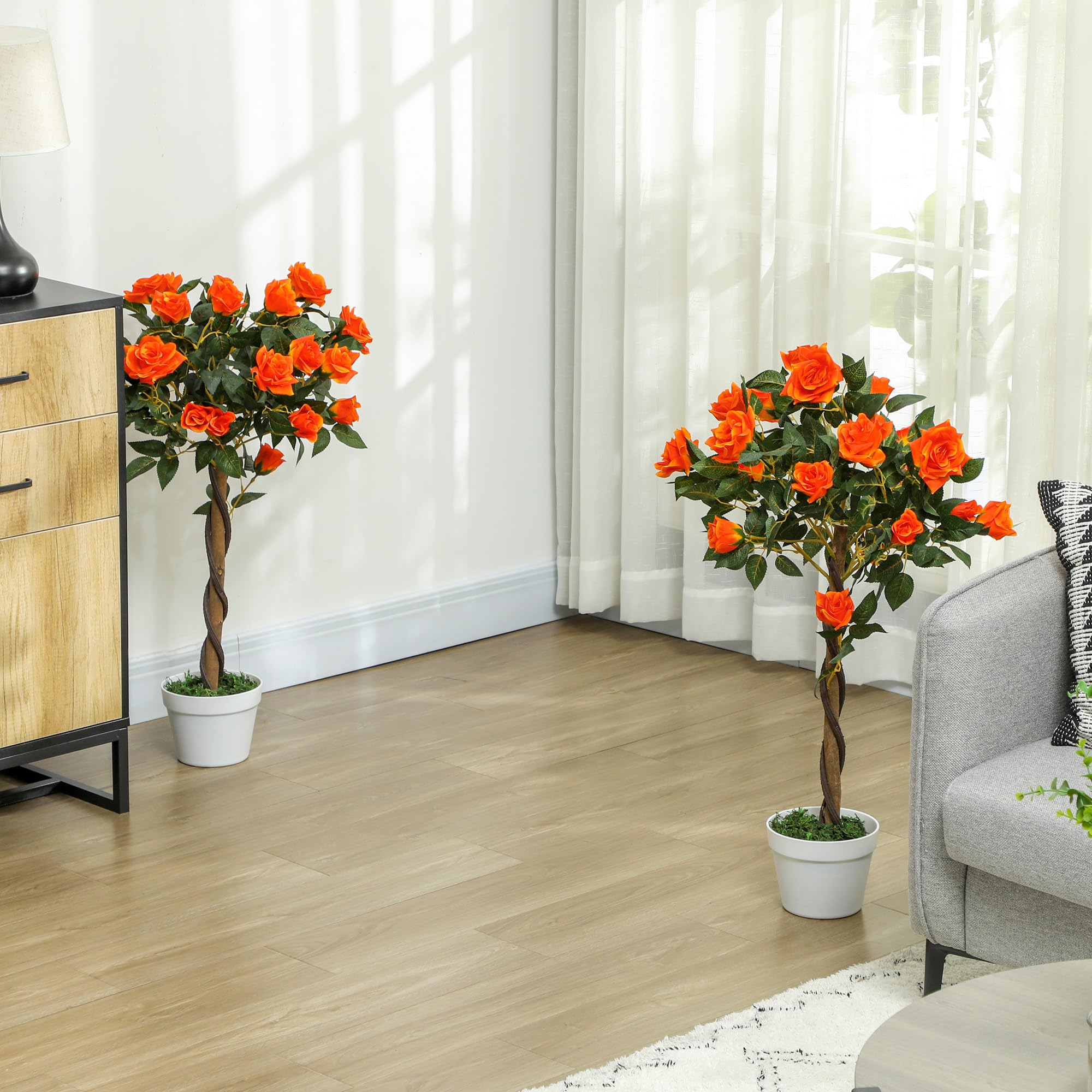 Outsunny 90cm Rosier Artificiel à Tronc torsadé Lot de 2 Orange
