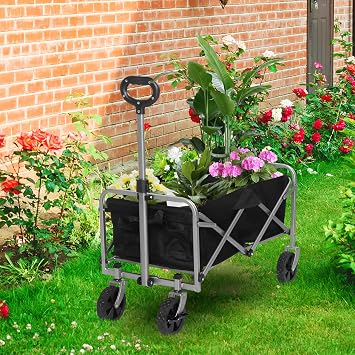 Collapsible Folding Wagon Cart, Lightweight Portable Utility Shopping Cart with Drink Holders and 360 Big Wheels, 220lbs Large Capacity Heavy Duty Beach Wagon for Camping Sports Outdoor