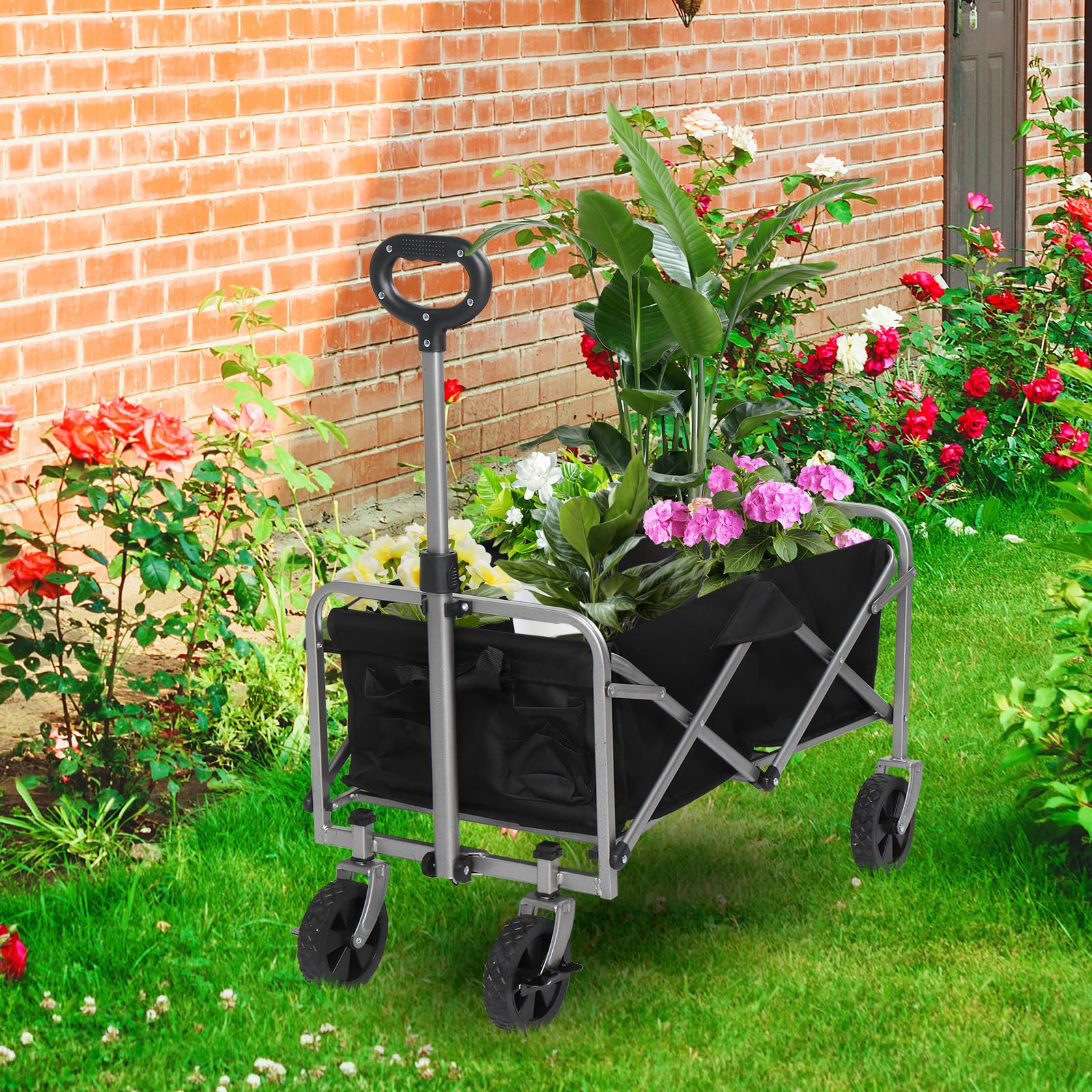 LEADZM Bollerwagen Faltbar, Handwagen 100 kg Tragkraft - für Camping, Einkäufe & Outdoor, 74,5 x 45 x 85 cm (Schwarz)