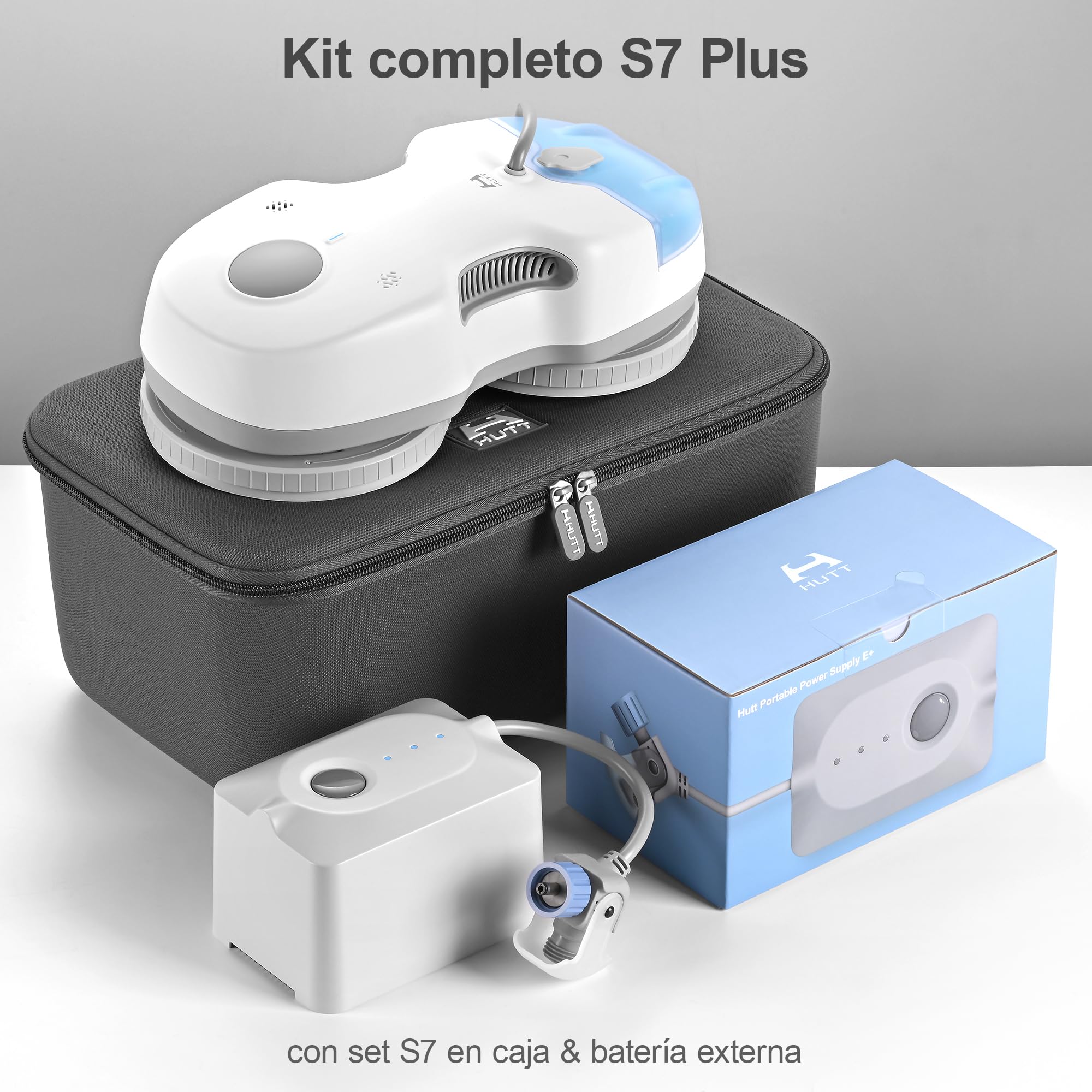 HUTT S7 Plus Robot Limpiacristales con Fuente de Energía Portátil, Sistema Dual Drive Flotante 3D, Carga Durante el Funcionamiento, Pulverización Automática y Protección Múltiple, Blanco