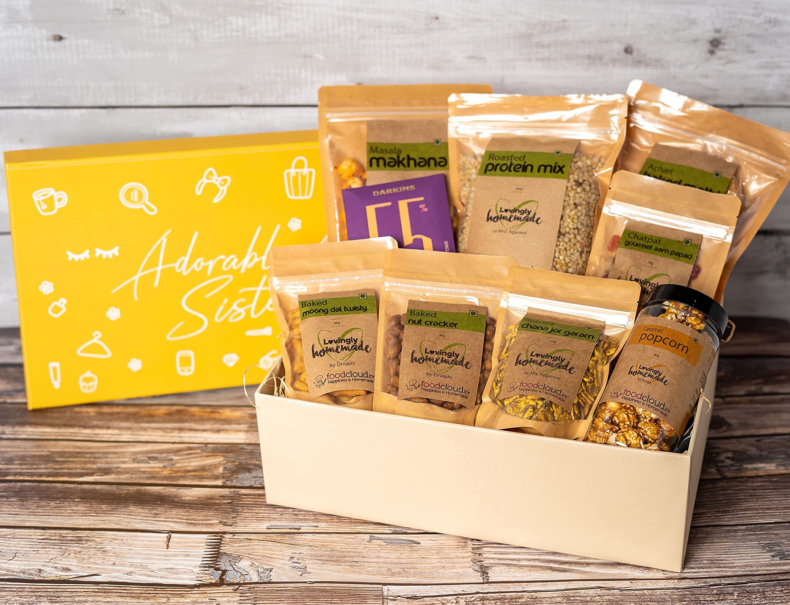 FOODCLOUD.IN Munchies Adorable Sister Gift Hamper | Homemade & Preservative Free | 100% Vegetarian & Freshly Baked | Crispy & Crunchy | Perfect Tea-Time Snacks | Pack of 9 (B099PTTCSD) Amazon Price History, Amazon Price Tracker