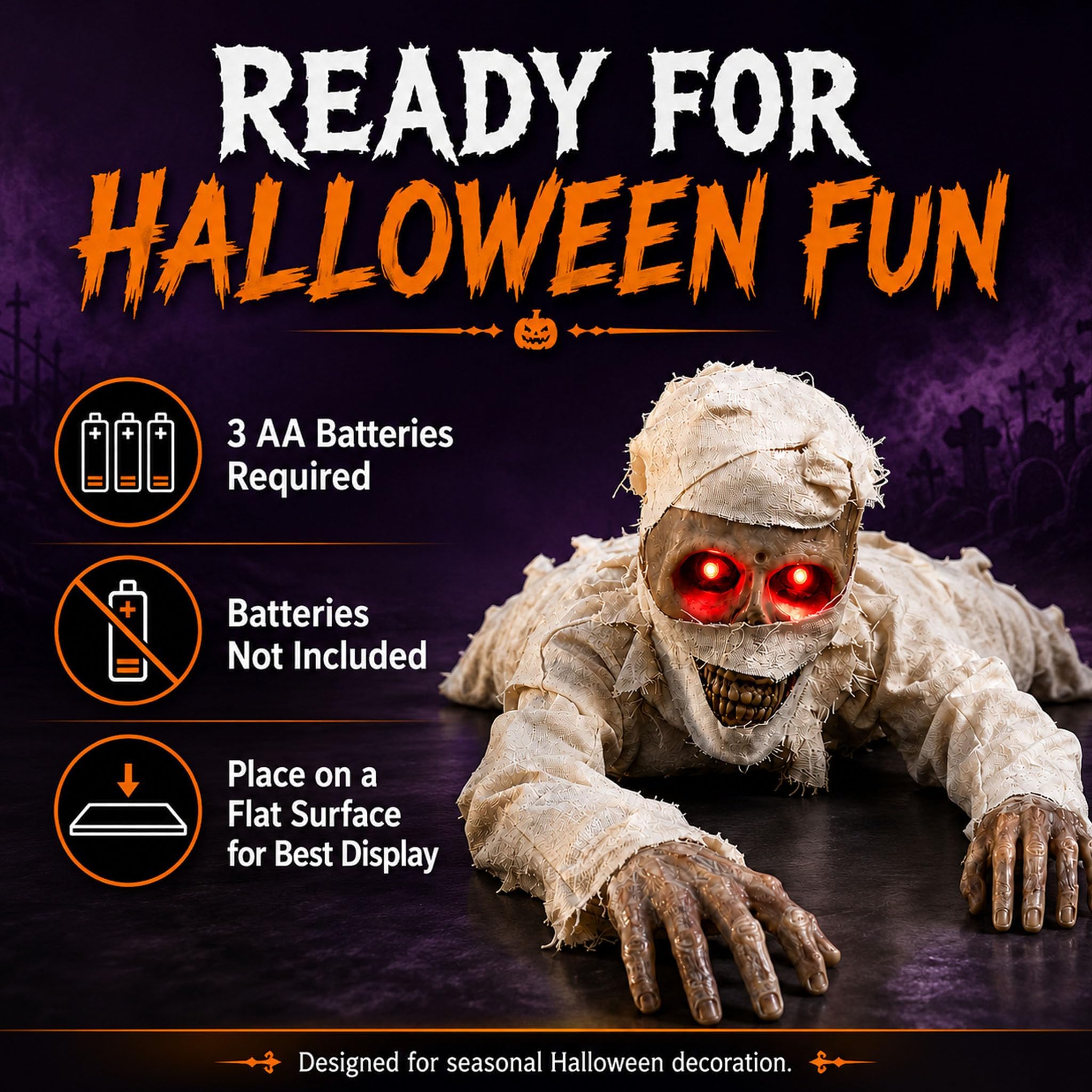 Kriechende Halloween Die Mumie, Halloween Deko Mumie Hat Leuchtend Rote Augen, Intelligente Sprachgesteuerte, Horror-Soundeffekte, Batteriebetrieben, FüR Innen, Garten, Rasen, Hofdekoration