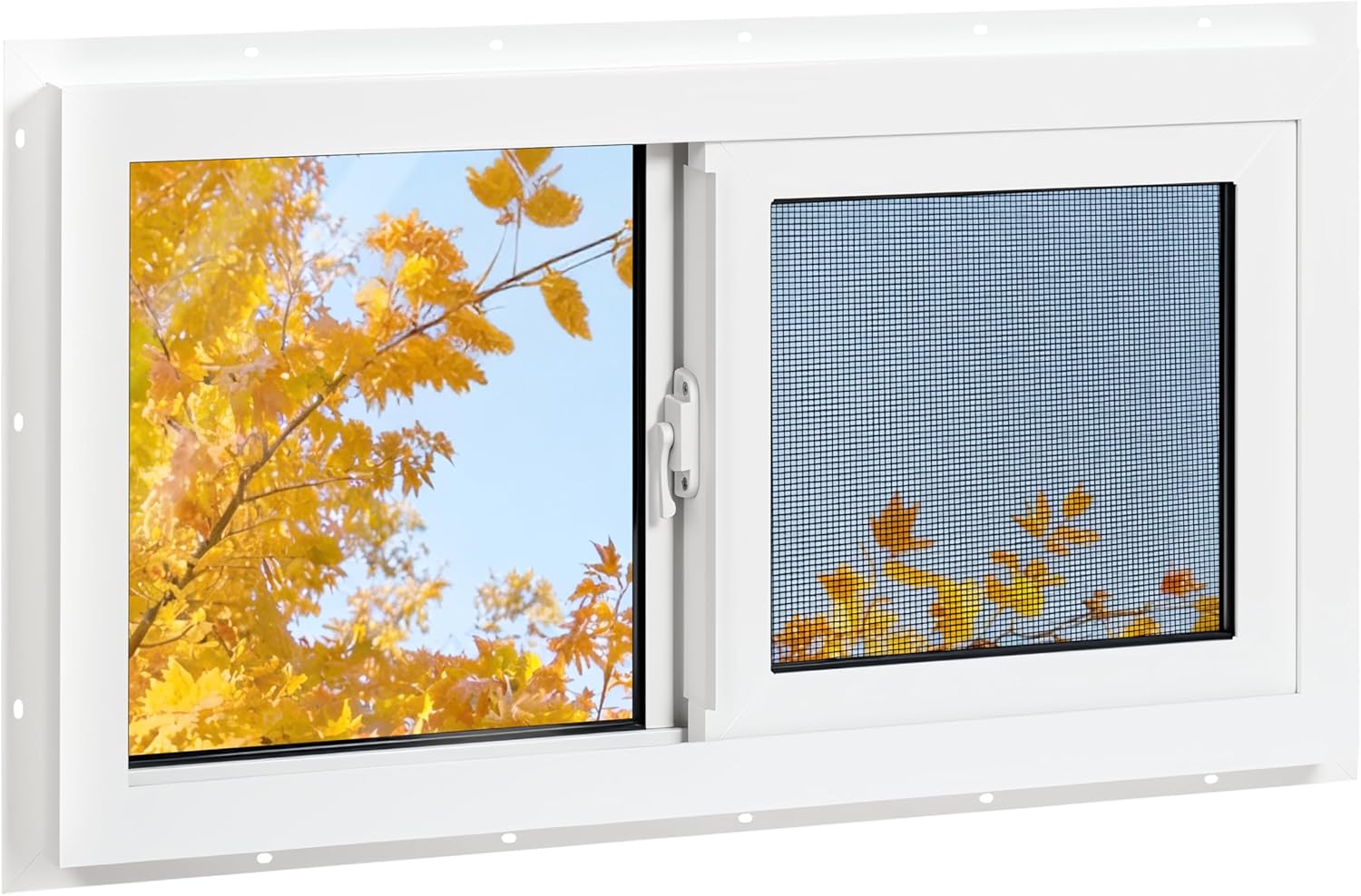 Vinyl Basement Window, 32" x 18" Bathroom Sliding Window with Double Pane Insulated Tempered Glass and Fiberglass Screen for Basement, Bathroom, Shed (White)