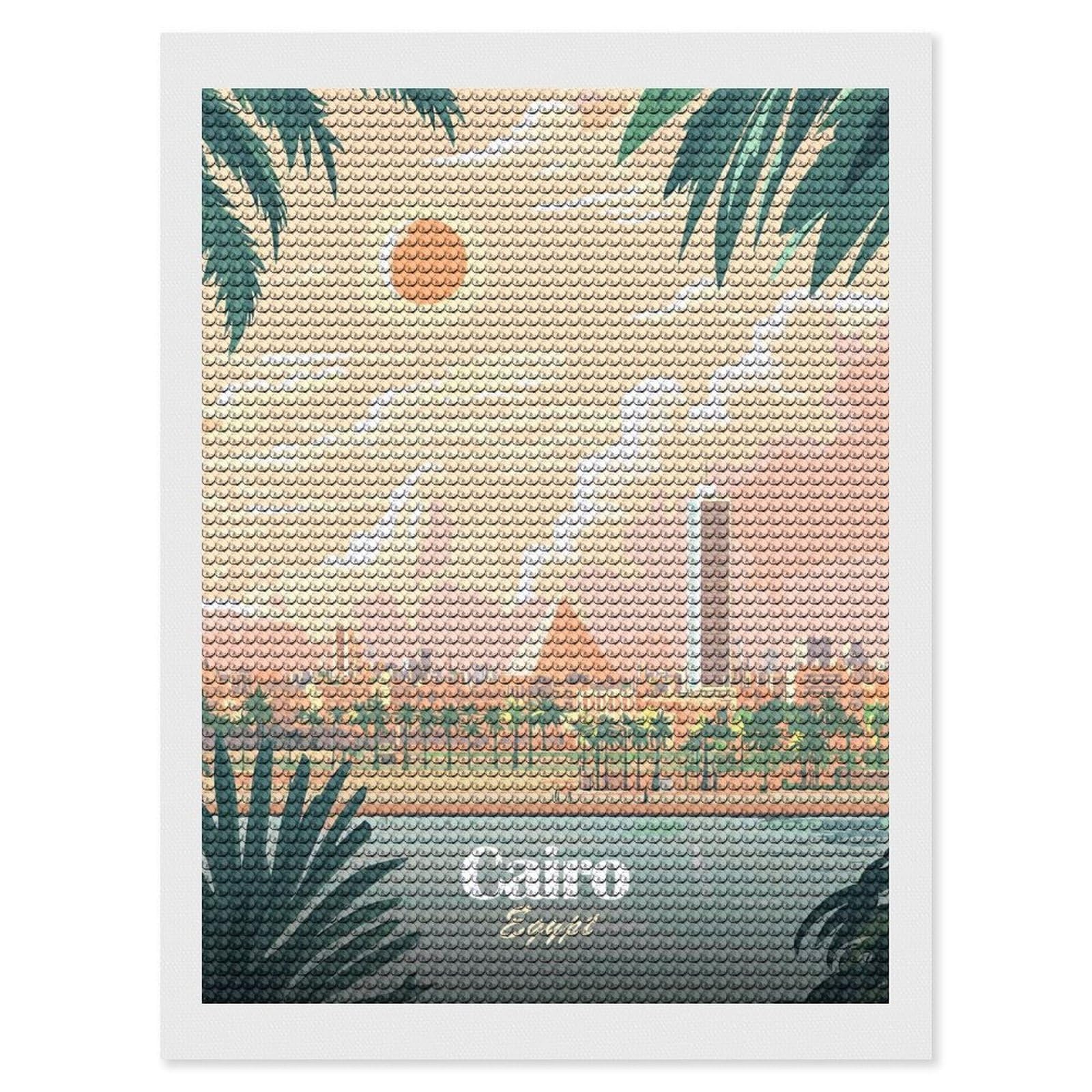 Junmoney Cairo, Egypt Travel (2) Round Drill Diamond Painting 12"x16", Satisfying Creative Project, Complete Accessories, Printed Canvas