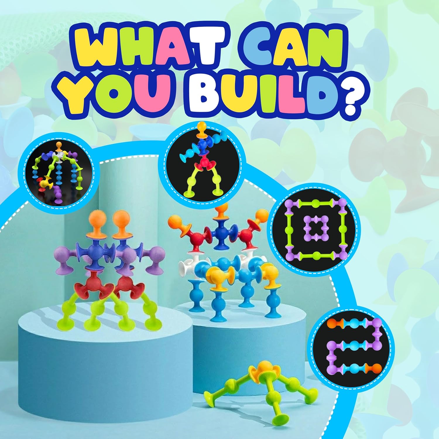 50 Pcs Baby Suction Toys - Fun Baby Bath Toys, Squigz, Bath Toys for Toddlers, Educational Toddler Sensory Toys, Interactive Play of Building Toys, Montessori Toys Stocking Stuffers for Kids