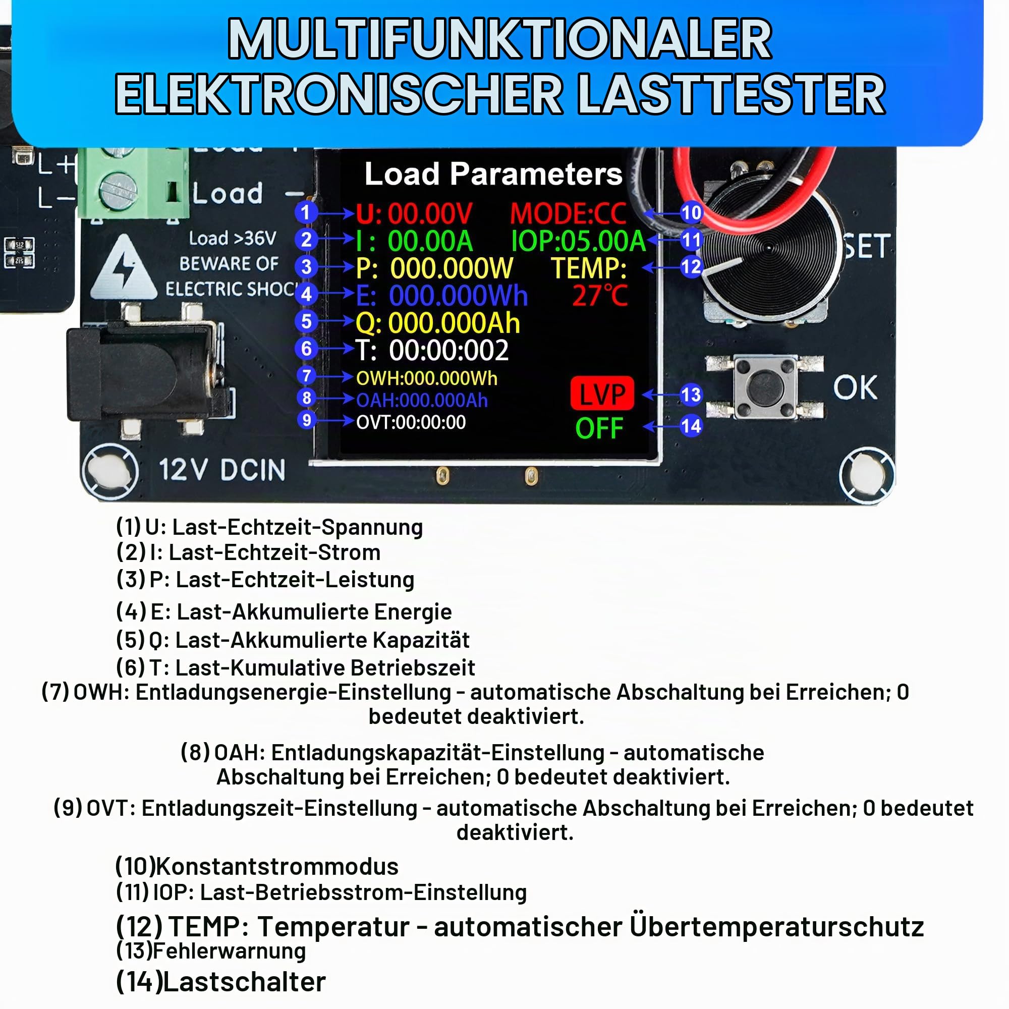 Treedix Mini-Elektronische Lastprüfung, 120W Batterielasttester