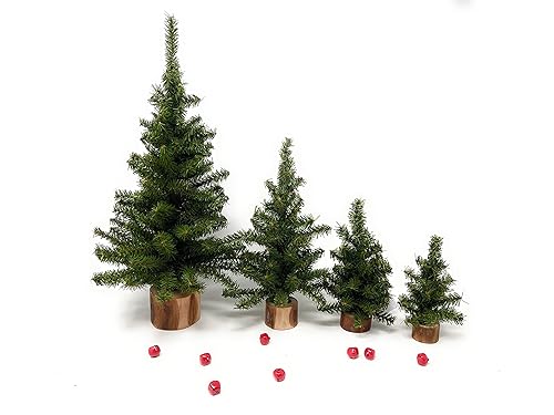 Small Tabletop Christmas Tree Decor with Real Wood Base for Desk, Tiered Tray, Mantel, Artificial Undecorated DIY Pine Tree, Christmas Home Decor,
