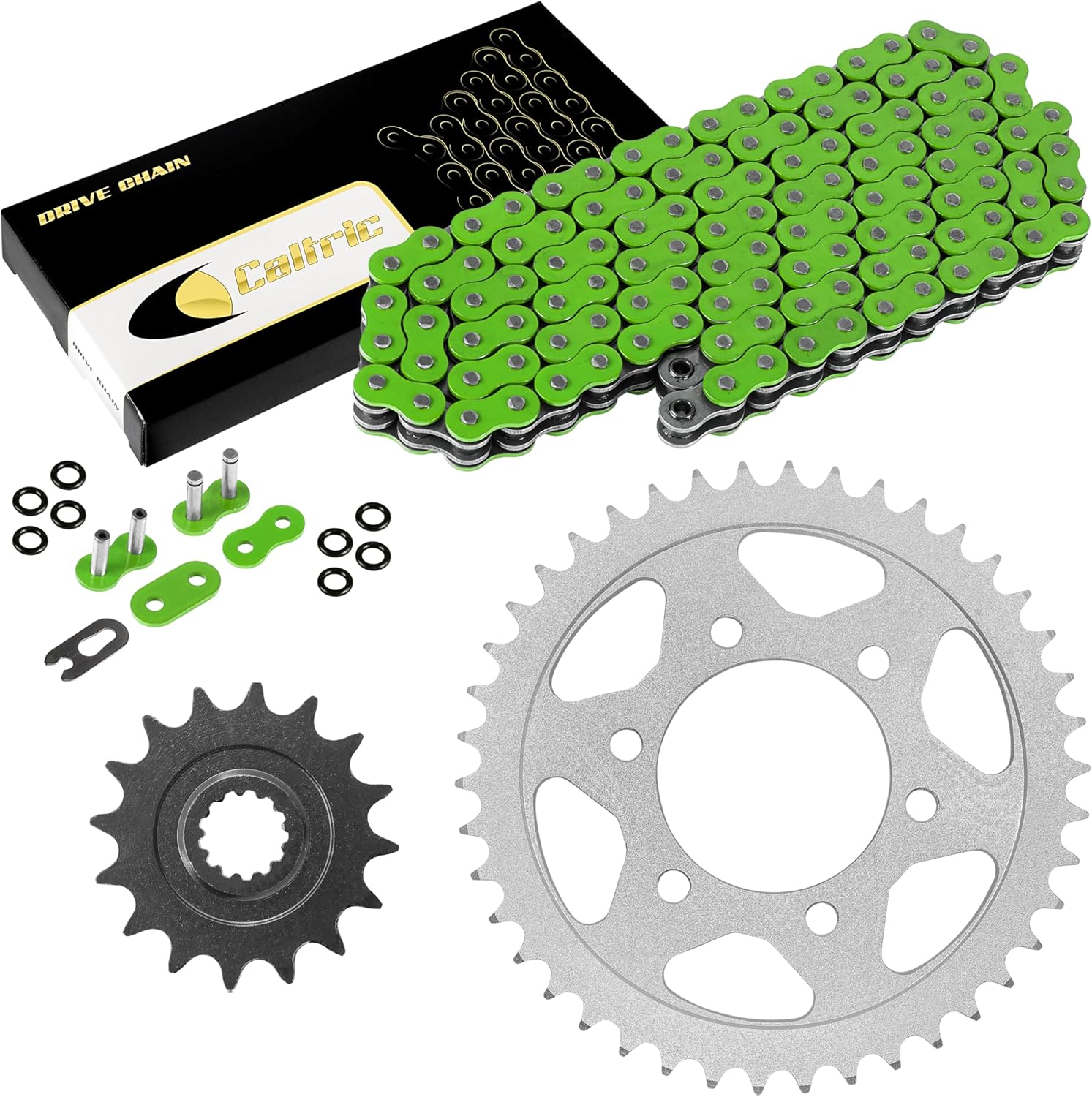 Caltric Green O-Ring Drive Chain & Sprockets Kit Compatible with Kawasaki Zr1000 Zr-1000 Z1000 2003-2006 2010-2013