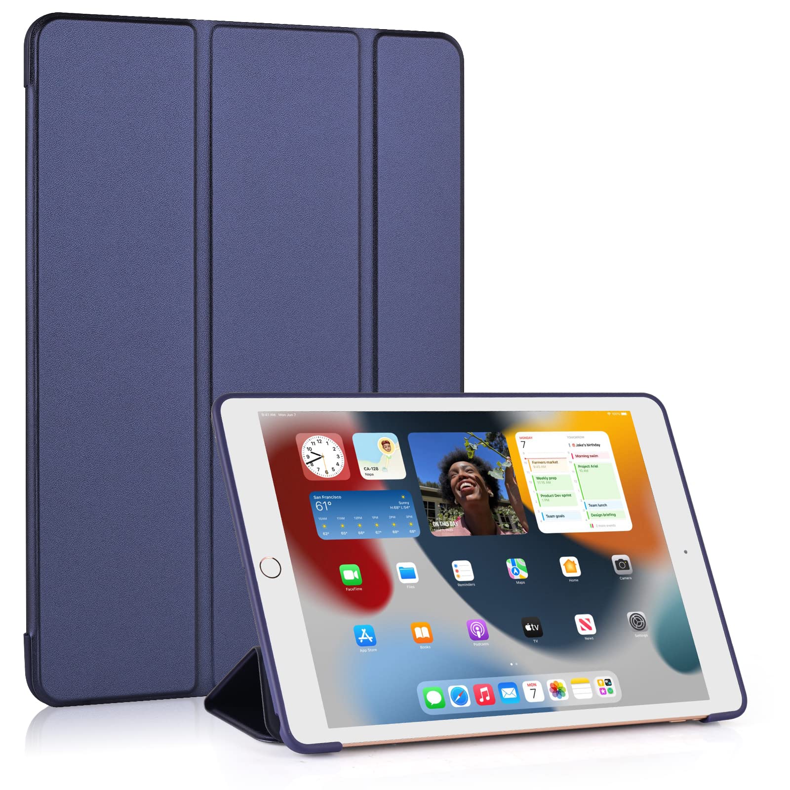 RUBAN Case Compatible with iPad (9.7-Inch, 2018/2017 Model) - Ultra Slim Lightweight Smart Shell Standing Cover with Auto Wake/Sleep Feature, (Navy