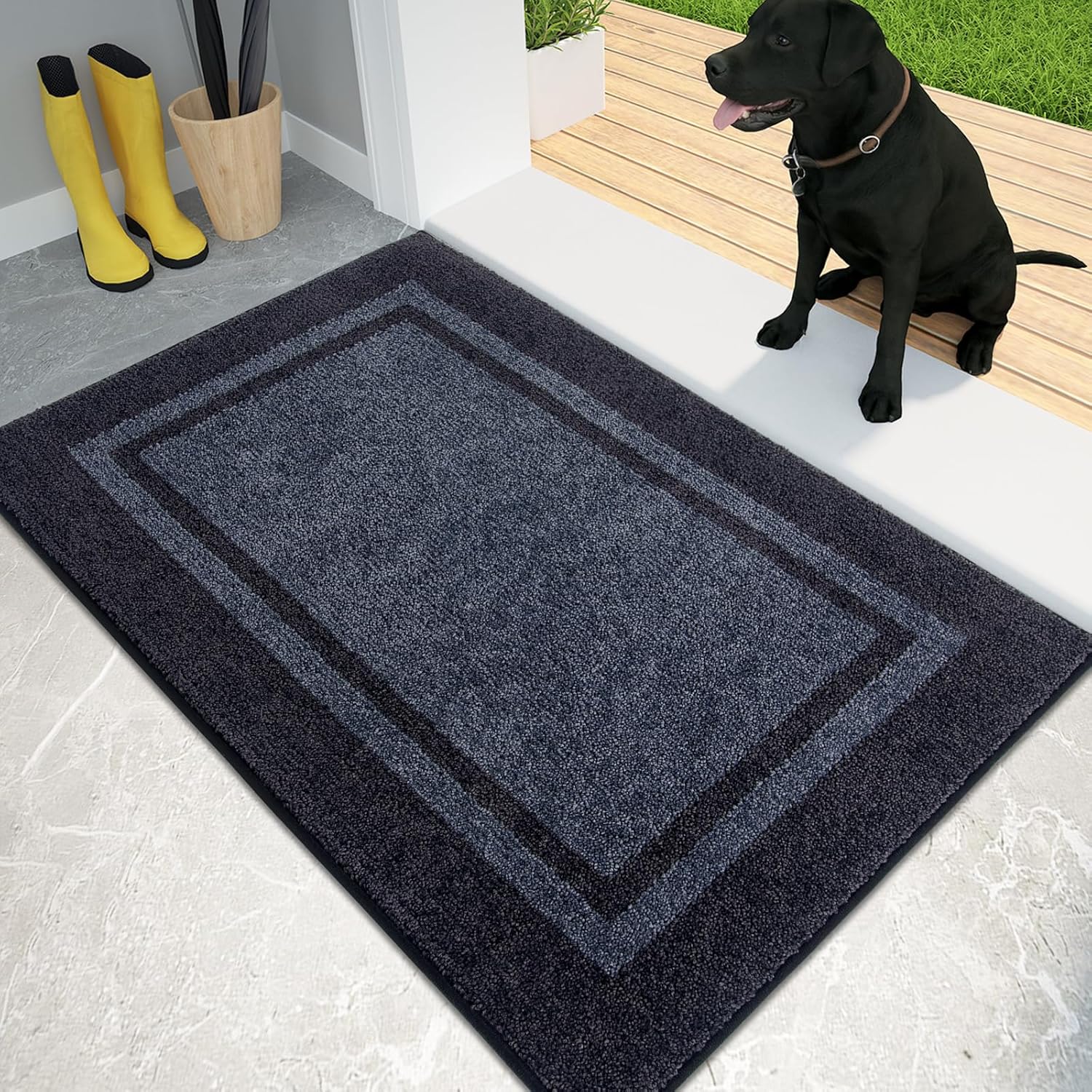 PURRUGS Dirt Trapping Door Mat 20" x 32", Non-Slip Machine Washable Entryway Rug, Entrance Mat, Indoor Front Door Mat, Super Absorbent Entry Rug for Muddy Shoes & Paws, Bluish Grey & Charcoal