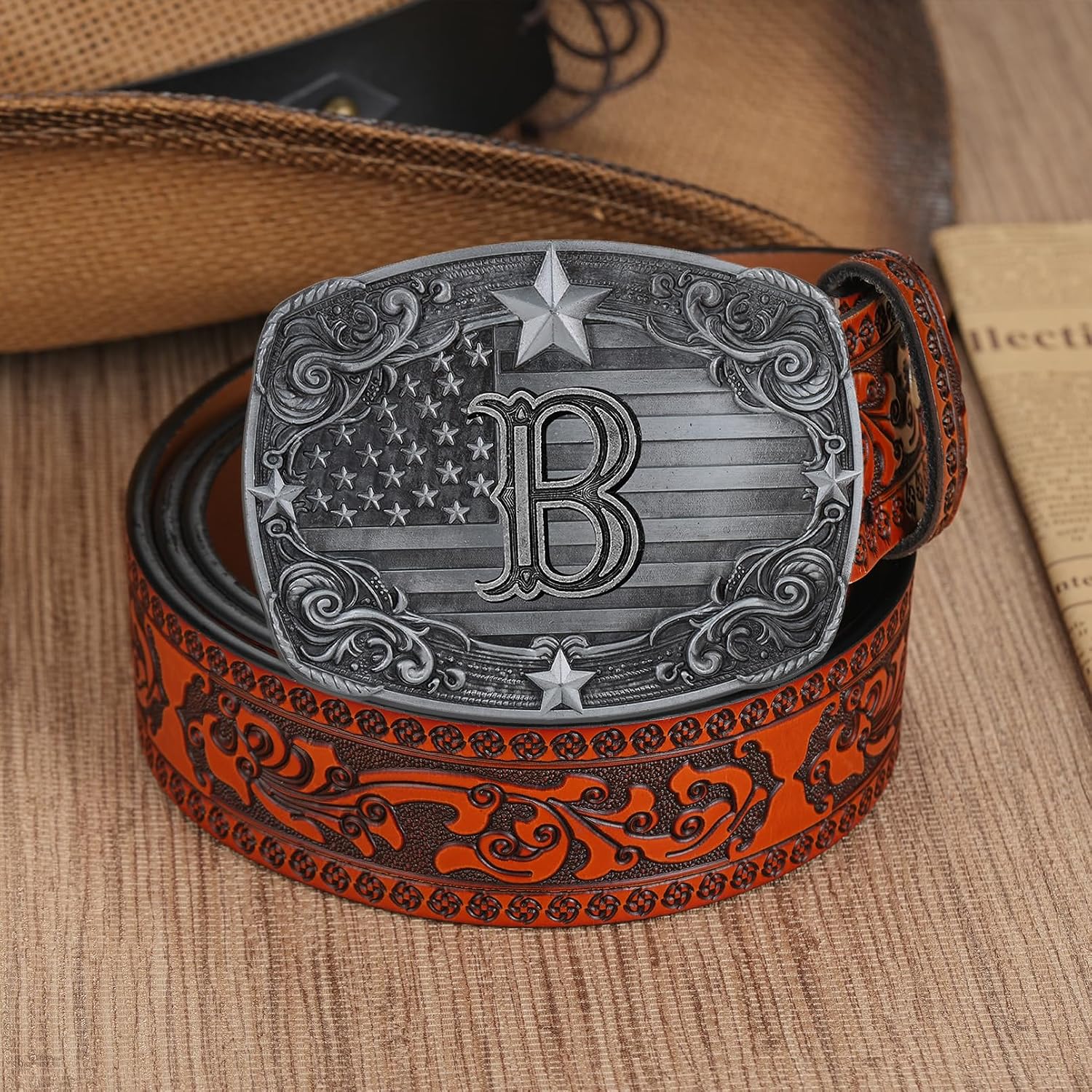 Western Belt Buckle for Men Women, Initial Letter ABCDJRM to Z Silver Cowboy Belt Buckles American Flag Accessories