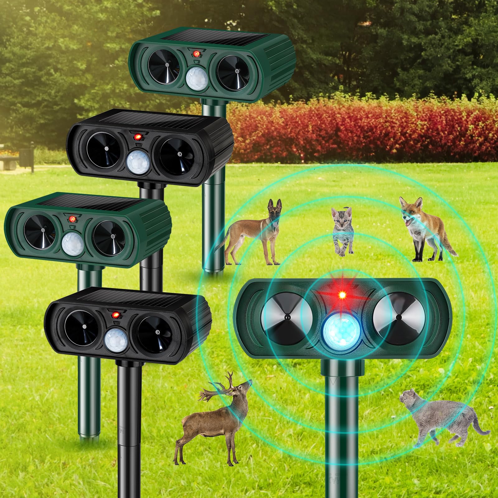 Répulsif à ultrasons animaux solaire Qualirey lot de 4 pour jardin