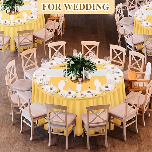 Miniatura 7 de Buryeah Juego de 6 manteles redondos desechables de plástico de 84 pulgadas y camino de mesa de satén de 12 x 108 pulgadas, manteles redondos