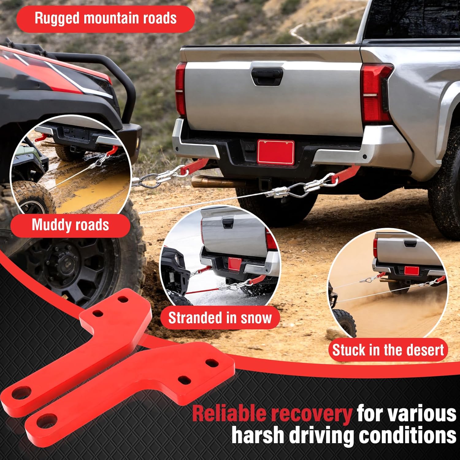 Rear Tow Hooks Kit, Rear Recovery Points for 2024 2025 2026 Toyota Tacoma, Heavy Duty Carbon Steel Rear Towing Hooks for Off-Road Recovery & Emergency Rescue, Universal Left & Right Fit, 2PC