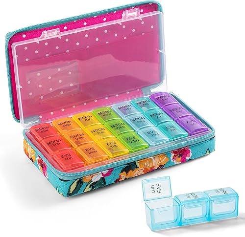 Miniatura 8 de Pastillero semanal  Pastillero de 7 días 3 veces al día con bonita bolsa de tela acolchada con cremallera  Pastillero de viaje para organizador de