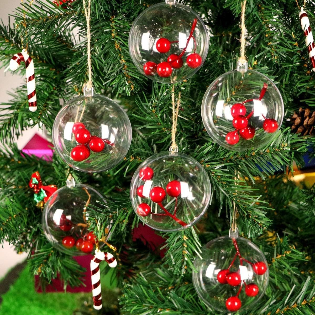 MyoGrip 10 Pack 3.15" Clear Plastic Ornaments for Crafts Fillable, Clear Christmas Ornaments, Clear Ornaments Balls Christmas Ornaments Set for Tree Holiday Wedding Party