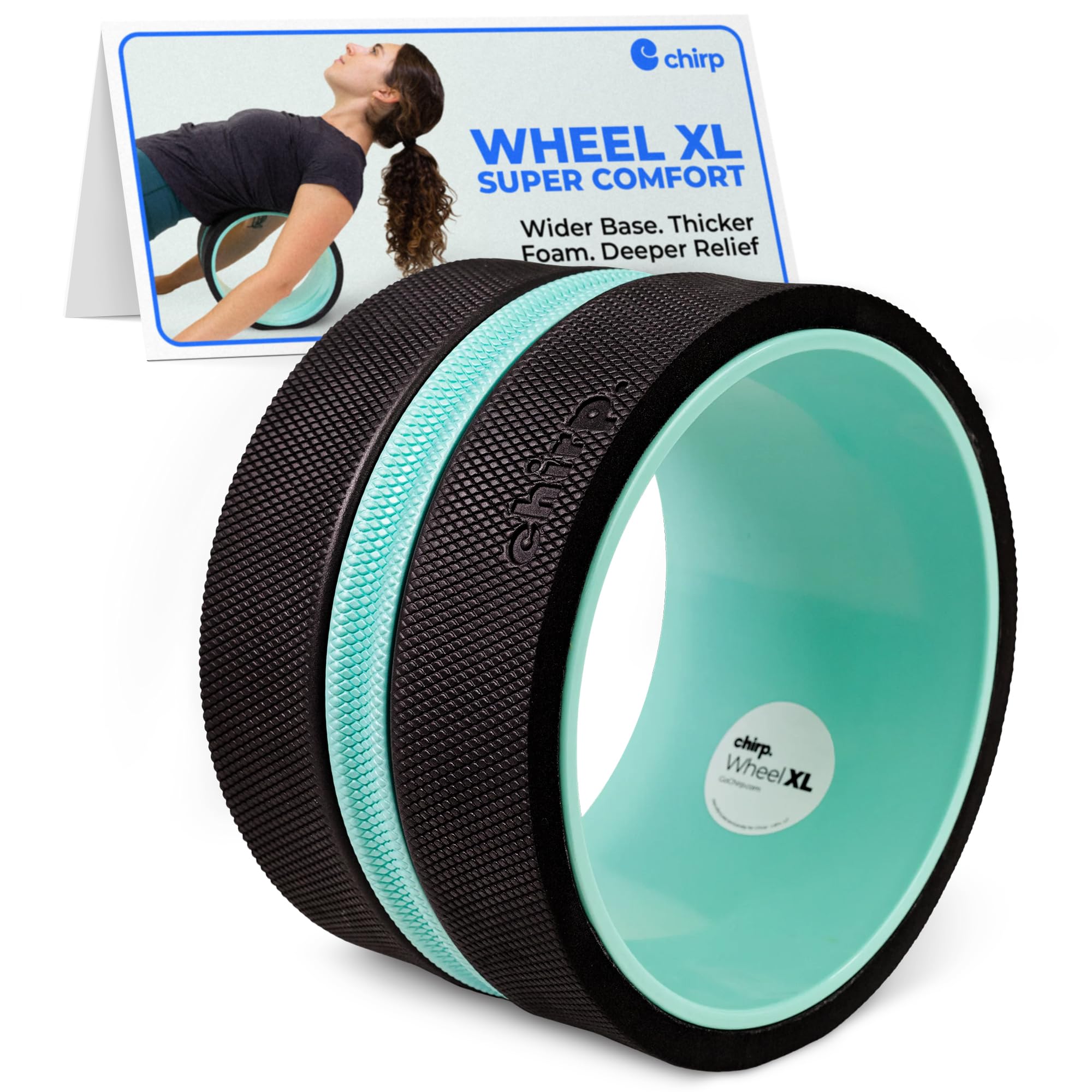 Chirp Wheel XL - Super Comfort Back Massage Foam Roller - Wider Back Stretcher, Plush Cushion, Enhanced Stability, Spinal Protection, Trigger Point Pressure, Back Cracking Device, Holds Up to 500 lbs