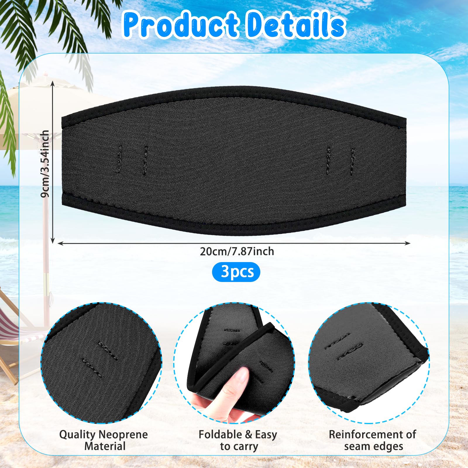 Sangle de Masque Plongée Néoprène 3PCS pour Snorkeling Sous-Marine