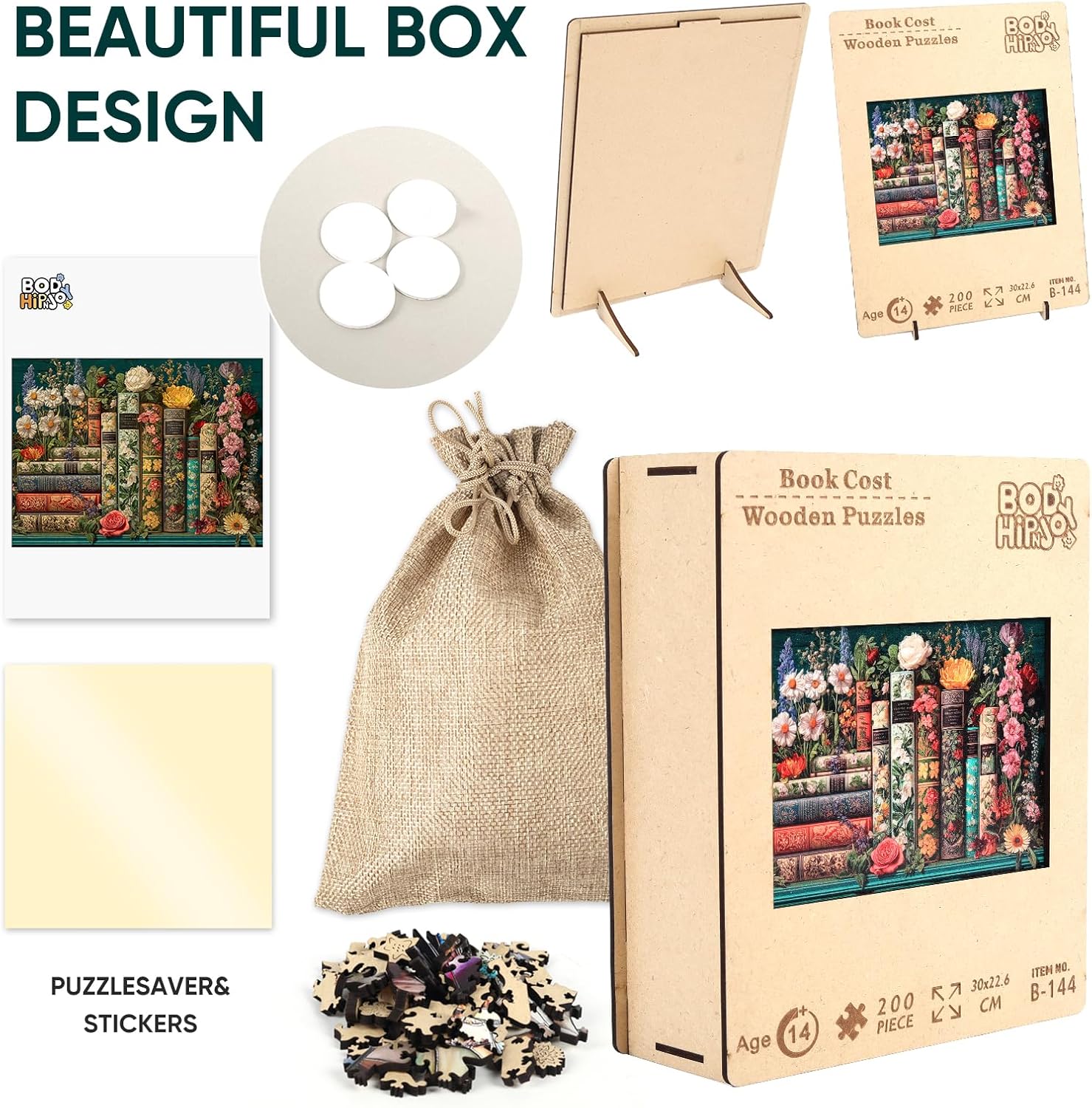 BODHIPNJOY Wooden Puzzles for Adults, Mother's Day Puzzles, Books Jigsaw Puzzles, Wildflowers Book Vintage Unique Plant Art Puzzle Family Challenging Games for Seniors Adults 200 Piece 11.8 * 8.9 in