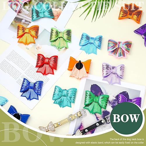 Miniatura 2 de Jutom 40 piezas de collar de lentejuelas para perros, corbatines de lentejuelas, collar de perro deslizante, corbatines extraíbles con bandas