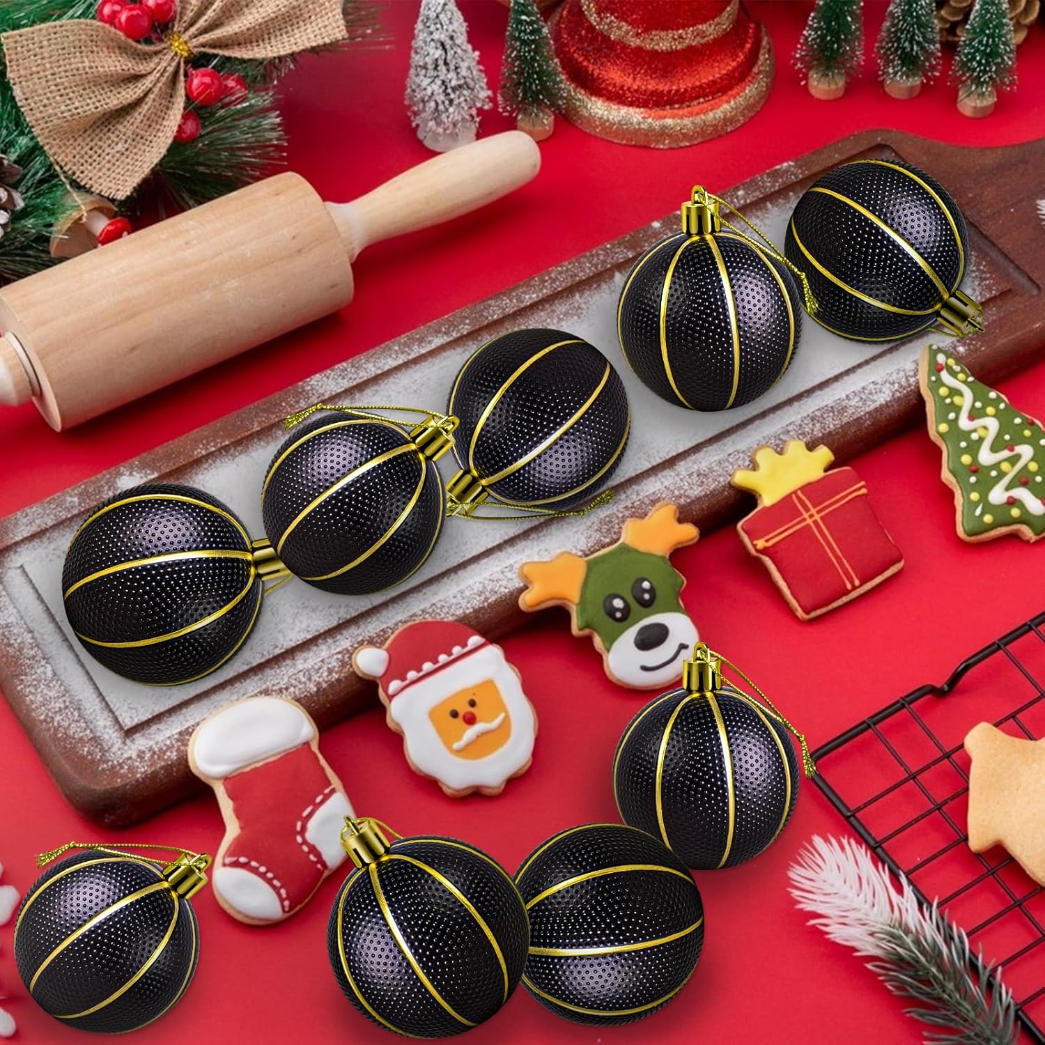 Basketball Christmas Ornaments, 9PCS Sport Christmas Ornaments, Black Basketball Ornaments for Xmas Tree Winter New Year Party Supplies - Image 5