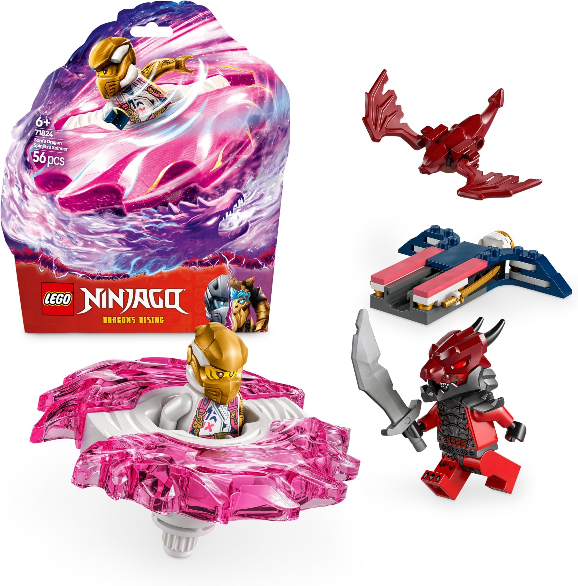 LEGO NINJAGO Sora’s Dragon Spinjitzu Spinner Set with 2 Minifigures & Flying Elements - Ninja Building Toy for 6+ Year Old Boys & Girls - Small Gift Idea - 71824