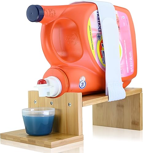 Skywin Soporte de detergente de madera para ropa Dispensador de jabón de madera Soporte para botellas de lavandería de madera Soporte para tazas